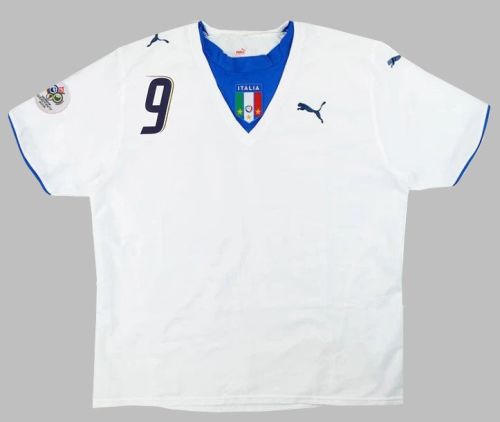 with World Cup Patch Retro Jersey 2006 Italy TONI 9 Away White Soccer Jersey Vintage Football Shirt