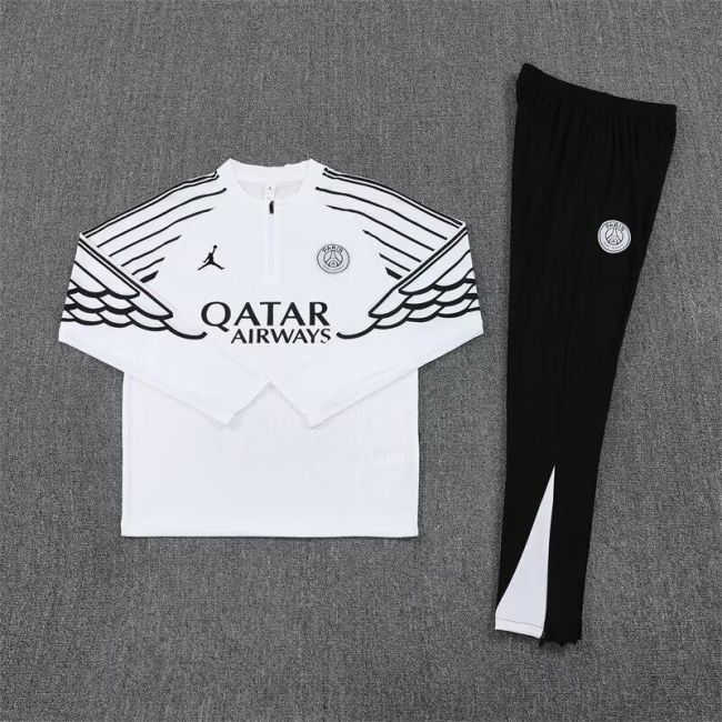 2025-2026 PSG White/Black Soccer Training Sweater and Pants Football Kit