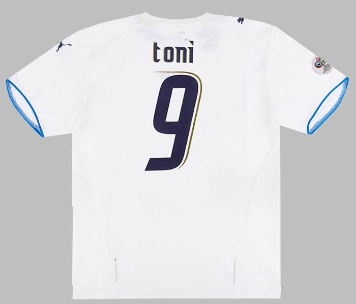 with World Cup Patch Retro Jersey 2006 Italy TONI 9 Away White Soccer Jersey Vintage Football Shirt