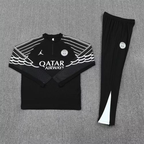 2025-2026 PSG Black/White Soccer Training Sweater and Pants Football Kit