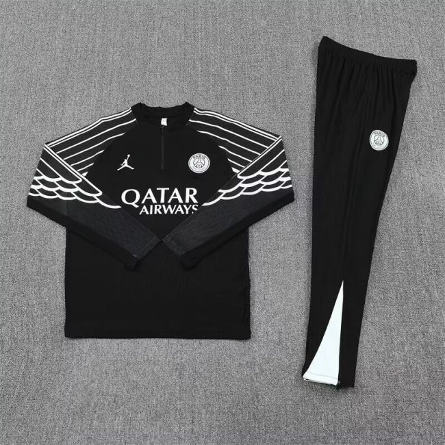 2025-2026 PSG Black/White Soccer Training Sweater and Pants Football Kit