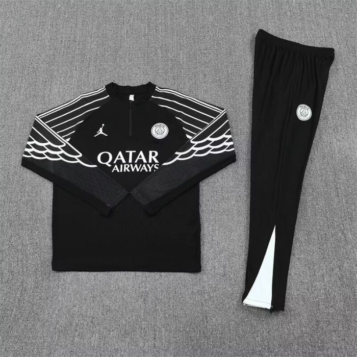 2025-2026 PSG Black/White Soccer Training Sweater and Pants Football Kit