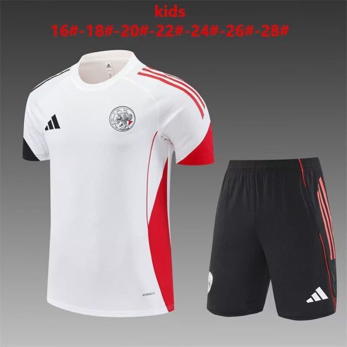 Youth Uniform Kids Kit 2025-2026 Ajax White Soccer Training Jersey Shorts Child Football Set