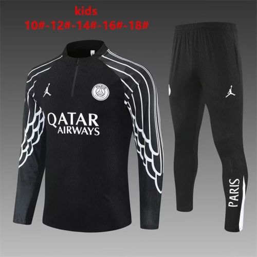 Youth 2025-2026 PSG Black/White Soccer Training Sweater and Pants Football Kit