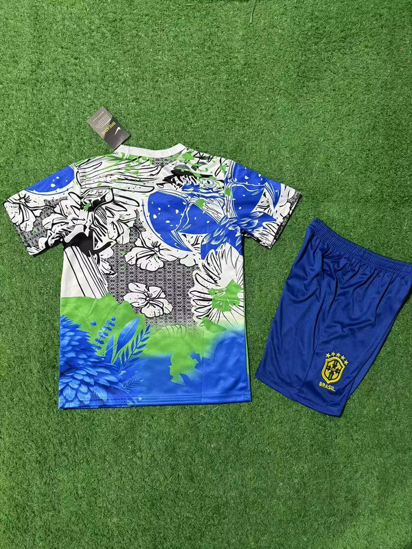 Youth Uniform Kids Kit 2025 Brazil Blue Special Edition Soccer Jersey Shorts Child Football Set
