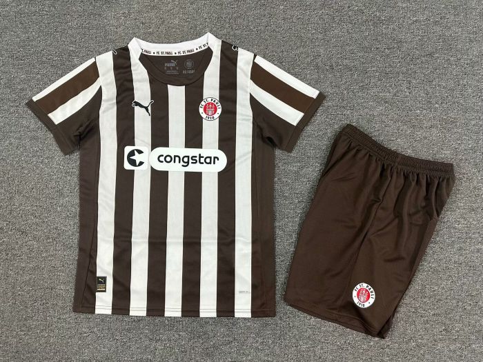 Youth Uniform Kids Kit 2025-2026 St. Pauli Home Soccer Jersey Shorts Child Football Set