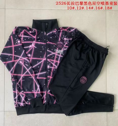Youth 2025-2026 PSG Black/Purple Soccer Training Jacket Football Jacket and Pants