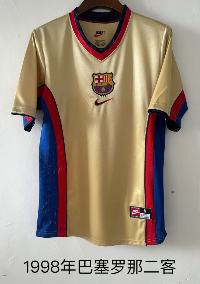 Retro Jersey 1998-1999 Barcelona Third Away Gold Soccer Jersey Vintage Football Shirt