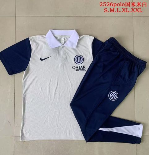 2025-2026 Inter Milan White Soccer Polo and Pants Football Kit