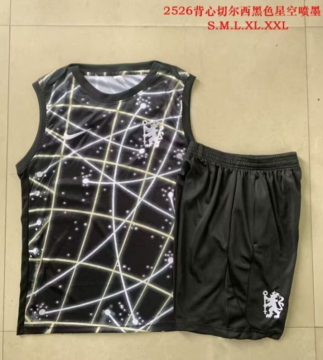 Adult Uniform 2025-2026 Chelsea Black/White Soccer Training Vest and Shorts Football Set