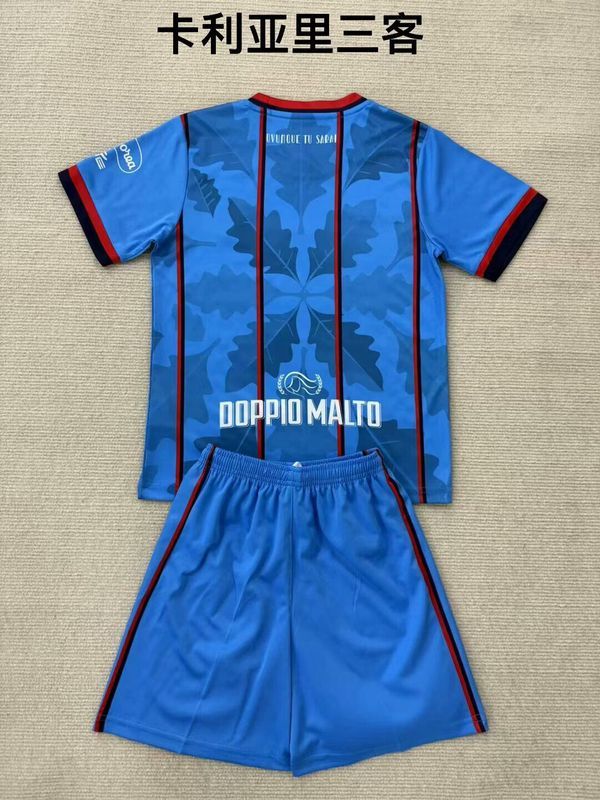Youth Uniform Kids Kit 2025 Cagliari Third Away Blue Soccer Jersey Shorts Child Football Set