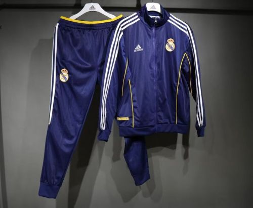 Retro Model 1999-2000 Real Madrid Dark Blue Soccer Training Jacket and Pants Football Tracksuit