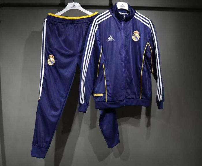 Retro Model 1999-2000 Real Madrid Dark Blue Soccer Training Jacket and Pants Football Tracksuit