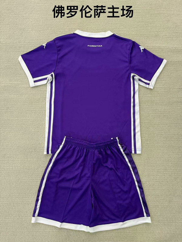 Youth Uniform Kids Kit 2025-2026 Fiorentina Home Soccer Jersey Shorts Child Football Set