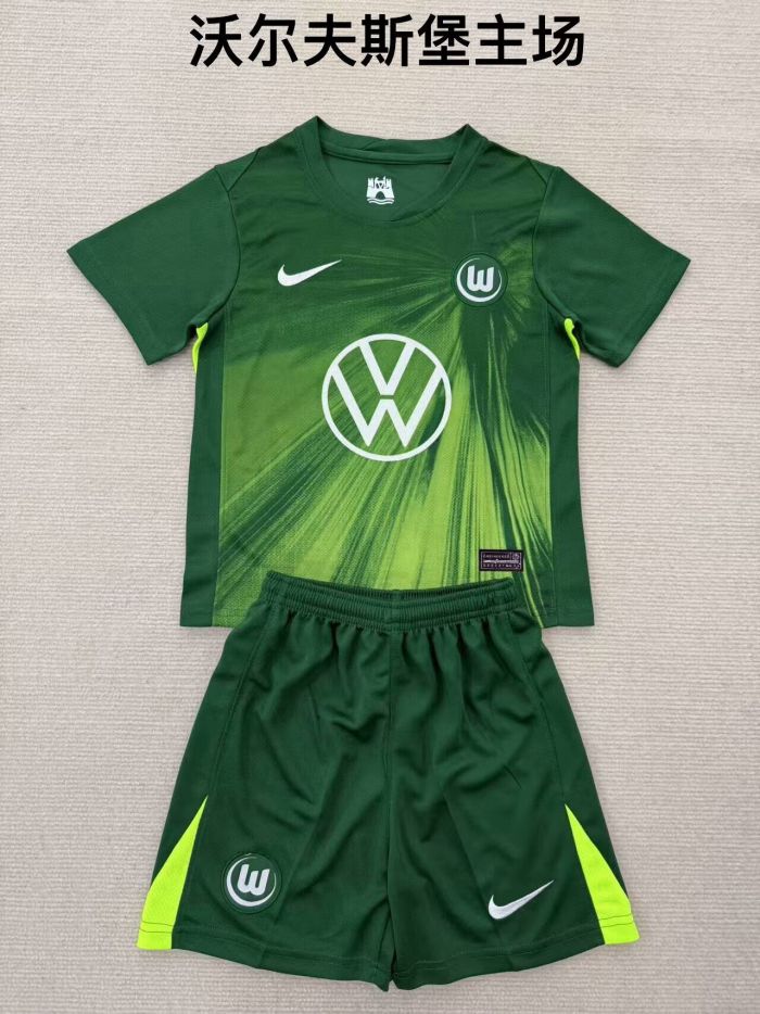 Youth Uniform Kids Kit 2025-2026 Wolfsburg Home Soccer Jersey Shorts Child Football Set