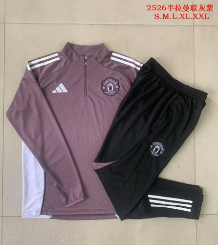 2025-2026 Manchester United Purple/White Soccer Training Sweater and Pants Football Kit