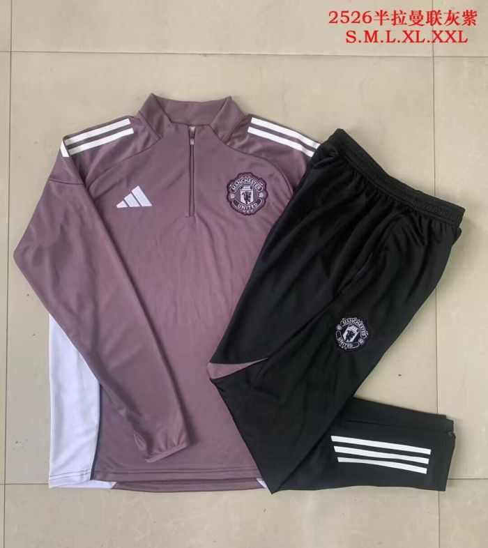 2025-2026 Manchester United Purple/White Soccer Training Sweater and Pants Football Kit