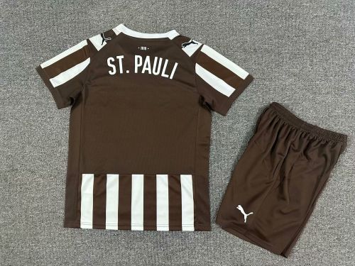 Youth Uniform Kids Kit 2025-2026 St. Pauli Home Soccer Jersey Shorts Child Football Set