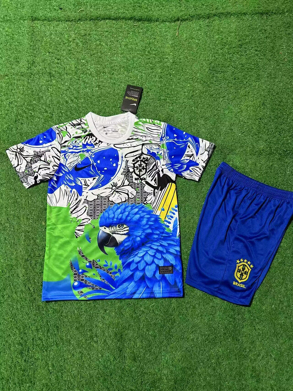 Youth Uniform Kids Kit 2025 Brazil Blue Special Edition Soccer Jersey Shorts Child Football Set