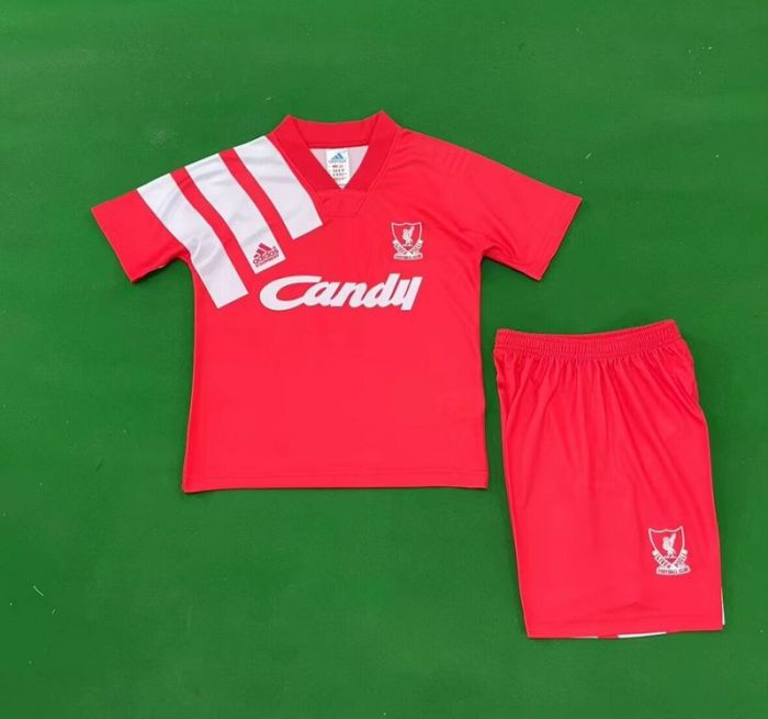 Retro Youth Uniform Kids Kit 1991-1992 Liverpool Home Soccer Jersey Shorts Vintage Child Football Set