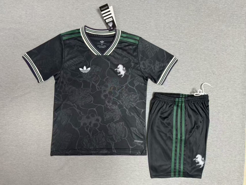 Youth Uniform Kids Kit 2025-2026 Juventus Third Away Black Soccer Jersey Shorts Child Football Set