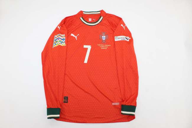 with Front Lettering+UEFA Nations League Patch Long Sleeve Fan Version Portugal 2025 Home Soccer Jersey Football Shirt