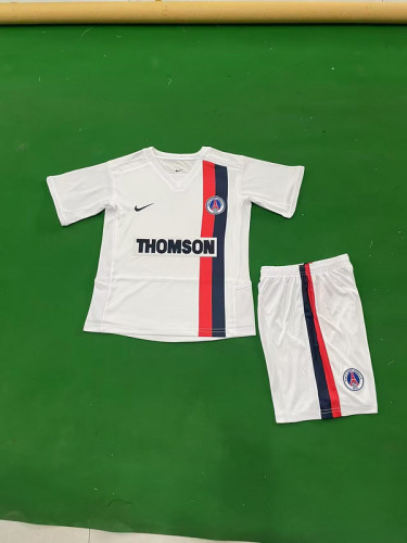 Retro Youth Uniform Kids Kit 1997-1999 PSG Away White Soccer Jersey Shorts Vintage Child Football Set