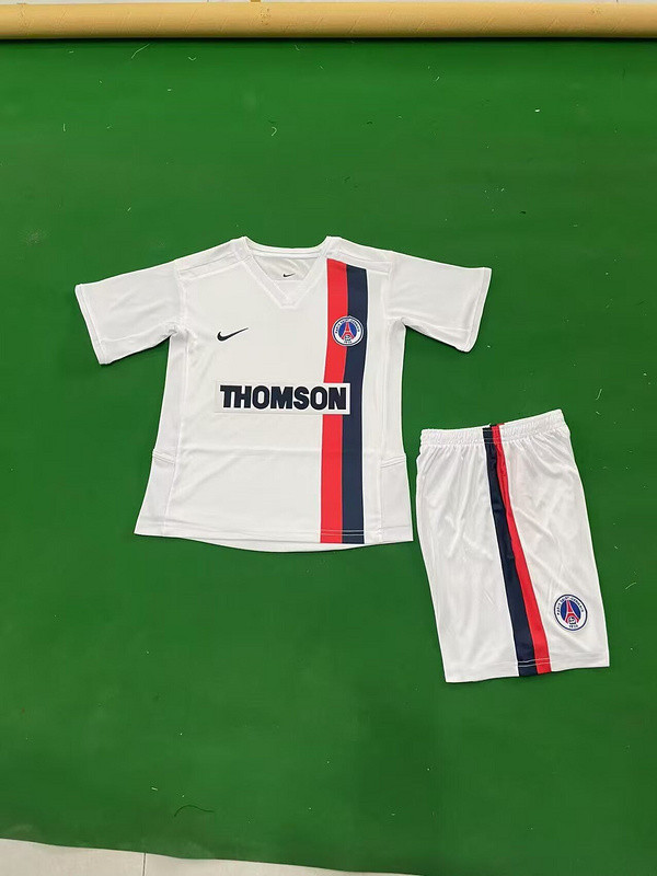 Retro Youth Uniform Kids Kit 1997-1999 PSG Away White Soccer Jersey Shorts Vintage Child Football Set