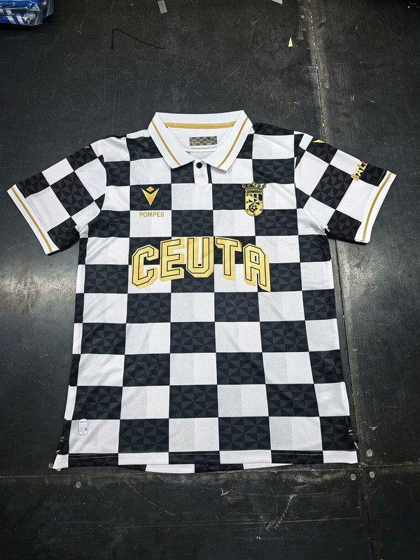 Fans Version 2025-2026 AD Ceuta FC Black/White Soccer Jersey Football Shirt