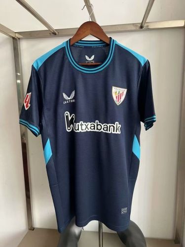 with LALIGA Patch Fan Version 2025-2026 Athletic Bilbao Away Dark Blue Soccer Jersey Football Shirt