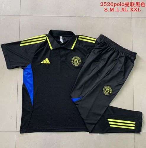 2025-2026 Manchester United Black/Blue Soccer Polo and Pants Football Kit