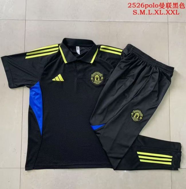 2025-2026 Manchester United Black/Blue Soccer Polo and Pants Football Kit