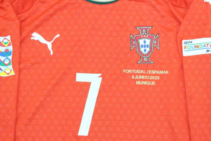 with Front Lettering+UEFA Nations League Patch Long Sleeve Fan Version Portugal 2025 Home Soccer Jersey Football Shirt