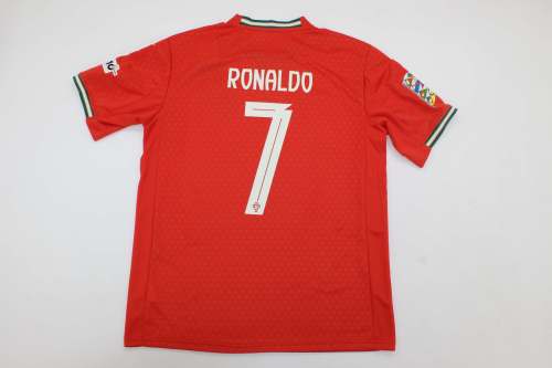 with Front Lettering+UEFA Nations League Patch Fan Version Portugal 2025 RONALDO 7 Home Soccer Jersey Football Shirt