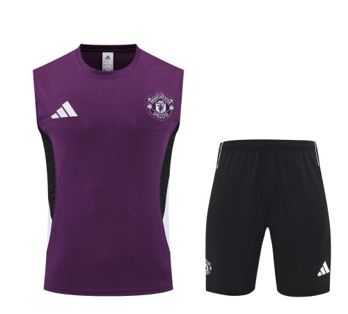 Adult Uniform 2025-2026 Manchester United Purple Soccer Training Vest and Shorts Football Set