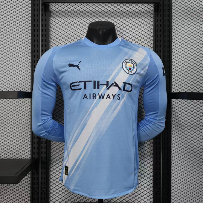 Long Sleeve Player Version Manchester City 2025-2026 Home Soccer Jersey Man City Football Shirt