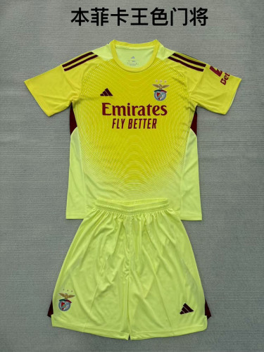 Youth Uniform Kids Kit 2025-2026 Benfica Yellow Goalkeeper Soccer Jersey Shorts Child Football Set