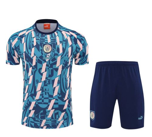 Adult Uniform 2025-2026 Manchester City Blue/Pink Soccer Training Jersey and Shorts Football Kits