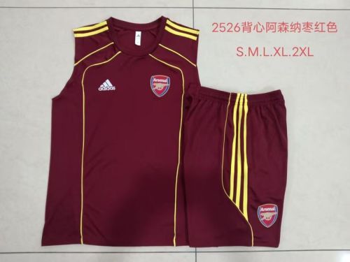 Adult Uniform 2025-2026 Arsenal Dark Red/Gold Soccer Training Vest and Shorts Football Set