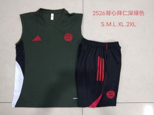Adult Uniform 2025-2026 Bayern Munich Dark Green Soccer Training Vest and Shorts Football Set