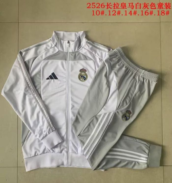 Youth 2025-2026 Real Madrid White/Grey Soccer Training Jacket Football Jacket and Pants