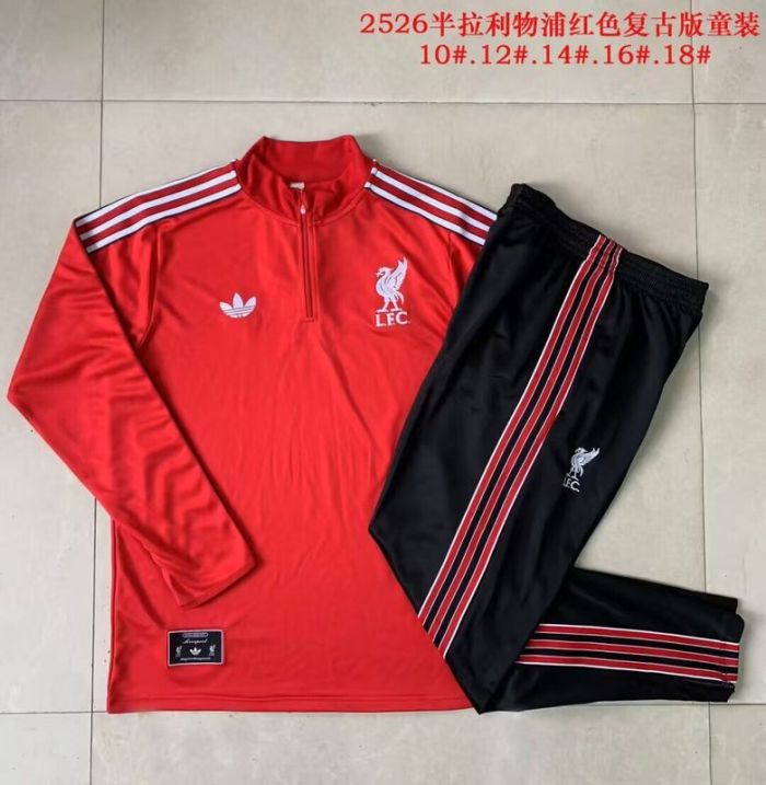 Youth 2025-2026 Liverpool Red Soccer Training Sweater and Pants Football Kit