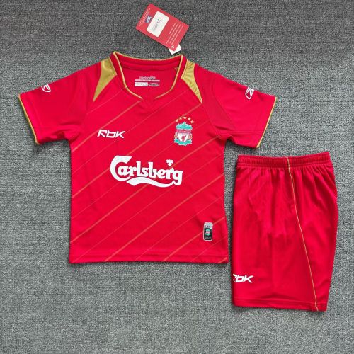 Retro Youth Uniform Kids Kit 2005-2006 Liverpool Home Soccer Jersey Shorts Vintage Child Football Set