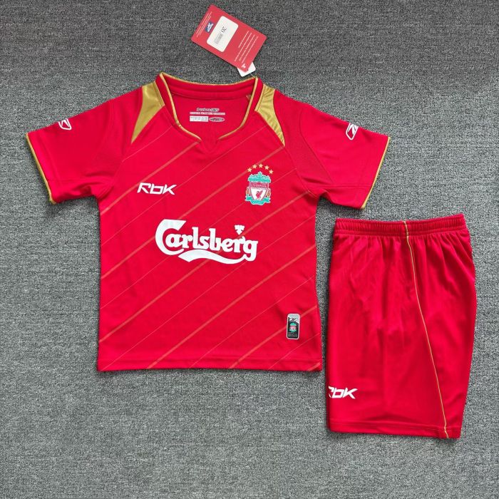 Retro Youth Uniform Kids Kit 2005-2006 Liverpool Home Soccer Jersey Shorts Vintage Child Football Set