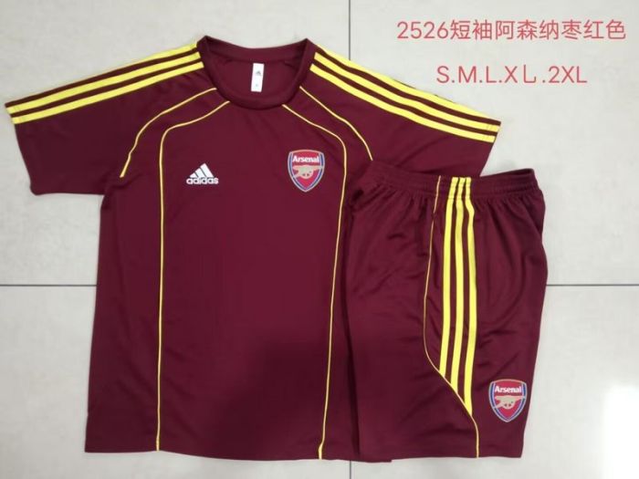 Adult Uniform 2025-2026 Arsenal Dark Red/Gold Soccer Training Jersey and Shorts Football Kits