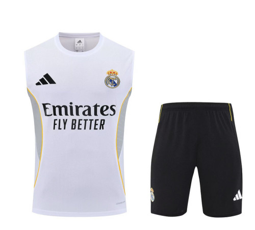 Adult Uniform 2025-2026 Real Madrid White Soccer Training Vest and Shorts Football Set