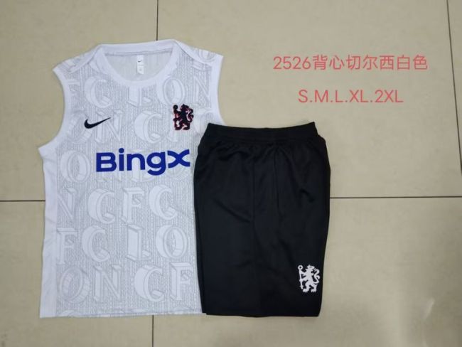 Adult Uniform 2025-2026 Chelsea White Soccer Training Vest and Shorts Football Set