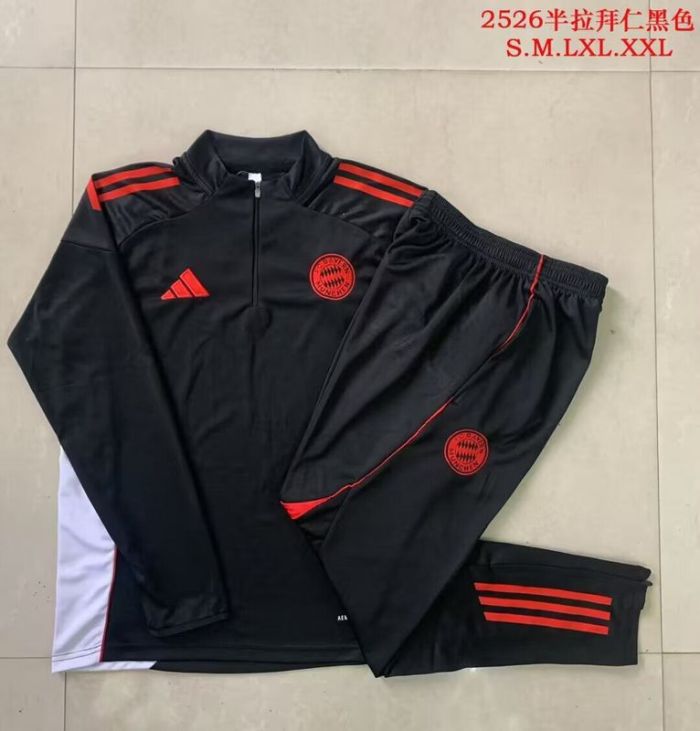 2025-2026 Bayern Munich Black Soccer Training Sweater and Pants Football Kit