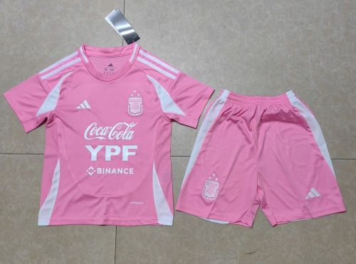 Youth Uniform Kids Kit Argentina 2025 Pink Soccer Training Jersey Shorts Child Football Set