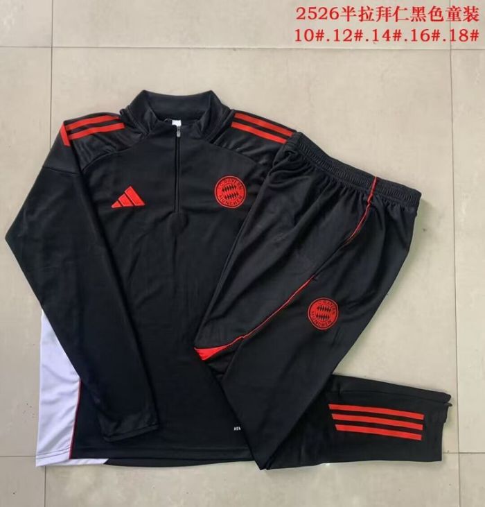 Youth 2025-2026 Bayern Black Soccer Training Sweater and Pants Football Kit